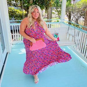 Cross neck floral maxi dress